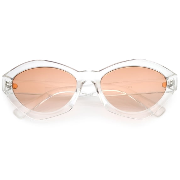Modern Chunky Neutral Colored Cat Eye Sunglasses Oval Flat Lens 56mm (Clear / Pink)