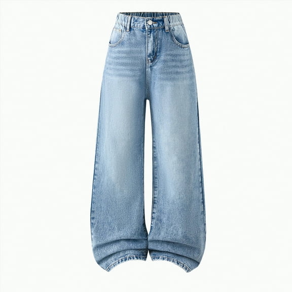 mgoYE Jean for Girls 12-14 Bow Jeans for Girls Wide Leg Baggy Denim Pants Cute High Waisted Trousers Kids Casual Y2k Streetwear with Pockets Ripped Jeans for Girls(Navy,12-13 Years)