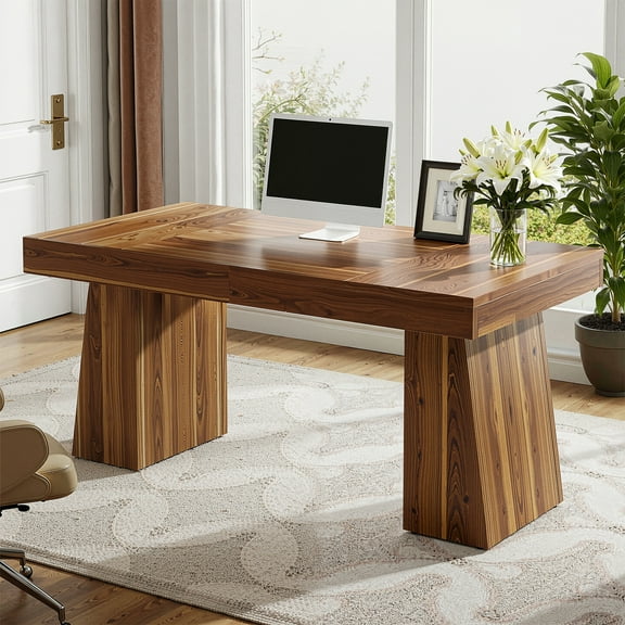 MAYEERTY 55" Executive Desk, Modern Wood Computer Desk Workstation Desk