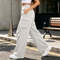 thumbnail image 5 of Gealkoca Womens Cargo Sweatpants Ruched High Waisted Sweat Pants Athletic Solid Color Casual Wide Leg Joggers Loose Fall Pants with Pockets, 5 of 7
