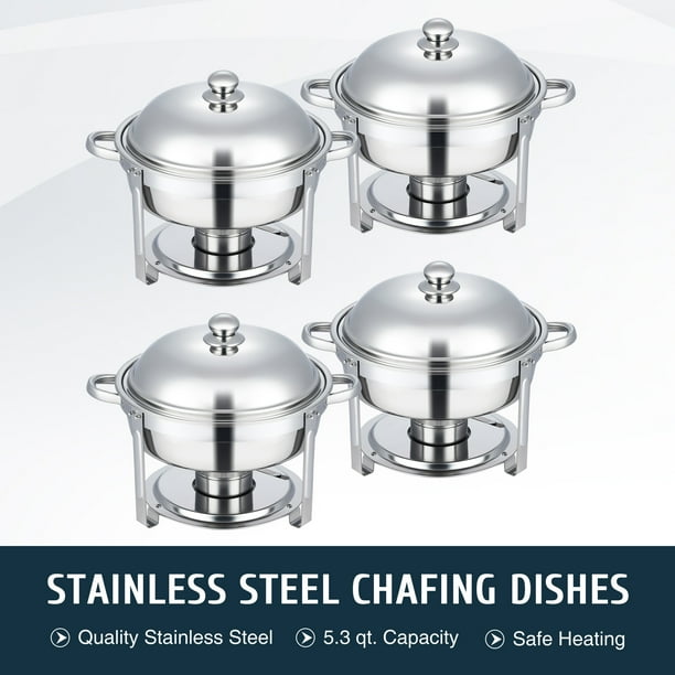 Wilprep 4 Pack Chafing Dish Buffet Set 5 qt Round Stainless Steel