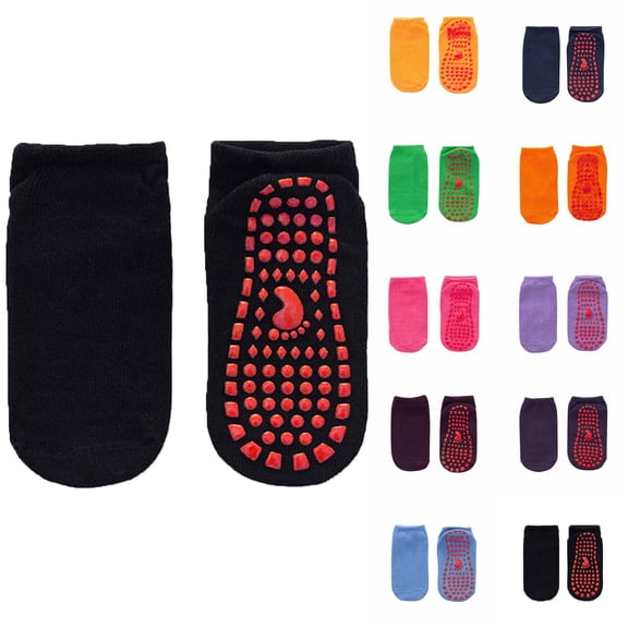Lolmot 100%Cotton Casual Socks for Kids Soft Breathable Solid Color Non Slip Crew Socks Comfortable Crew Socks Yoga Socks