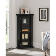 Didan Black Wood Contemporary Corner Curio Display Cabinet With 3 Storage Shelves & Glass Doors