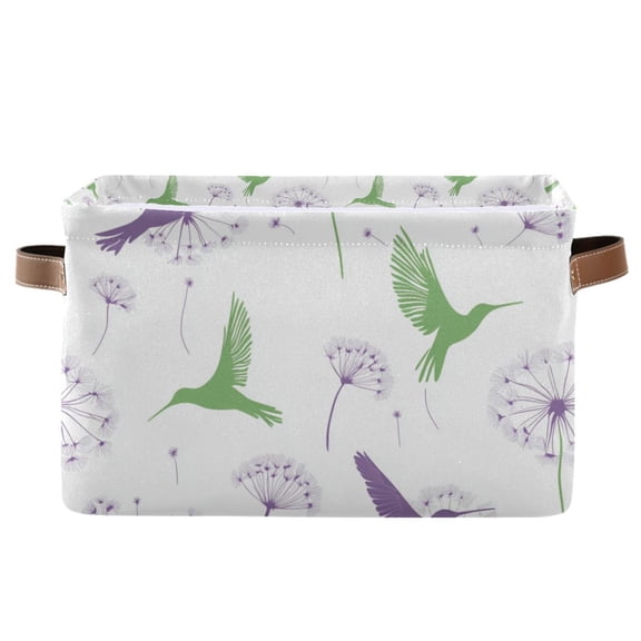 Yayeee Canvas Storage Basket with Handles for Shelves Fabric Bins Closet Organizer, Purple Birds