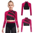 thumbnail image 6 of vastwit Sparkly Sequins Crop Top for Girls Long Sleeve Cutout Back Rhinestones Glitter Cheerleading Shirts Hot Pink 10, 6 of 7