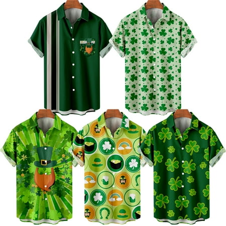 

MLFU Unisex Youth St. Patrick s Day Casual Button Down Short Sleeve Hawaiian Shirt Print Retro Clothing Apparel for Men Women