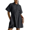 thumbnail image 1 of hotojiny Robes pour Femmes Été Légères à Fermeture Éclair à Col Tunique d'Entraînement Mini-Robe Unie Fluide Évasée Robes T-Shirt, 1 of 6