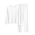 thumbnail image 3 of WHEANG Pajamas for Women Set Solid Color Loose Long Sleeve Pajama Set Soft Long Pants Sleepwear 2 Piece Loungewear Outfit Casual Home Nightwear Size XL Color White, 3 of 3