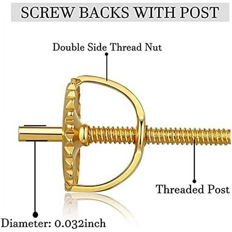  3 Pairs Screw Earring Backs Replacements,14K Gold Plated 925  Silver Secure Locking Hypoallergenic Screw On Earring Backs for Studs,Screw  Backs Fit for Threaded Post 0.032(White)