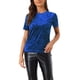 thumbnail image 1 of Camiseta de terciopelo de mujer Inspire Chic para fiesta, cuello redondo, manga corta, casual, color azul zafiro, 1 of 6