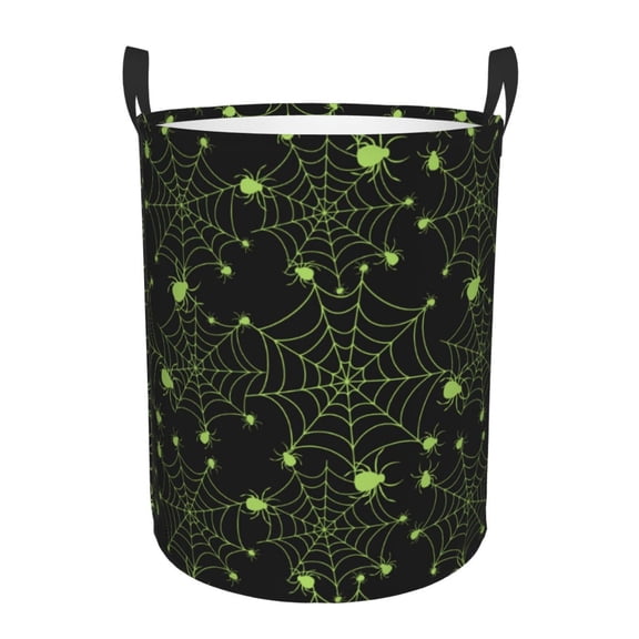 Large Laundry Basket with Handles - halloween green spiderweb cobweb Kids Baby Dirty Clothes Laundry Hamper for Bedroom Aesthetic