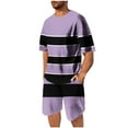 thumbnail image 3 of Bovxnpu Men's Short Sleeve Tracksuit Summer T Shirt Shorts Set Short Sleeve Crew Neck Stripe Print T-Shirt & Shorts Set, 3 of 8