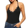 thumbnail image 1 of Fridja Womens V-Neck Solid Lace Patchwork Backless Halter Casual Camis Top, 1 of 9