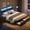 Black, variant on GUNAITO Queen Bed Frame with Storage Headboard Platform Bed with 2 Drawers Metal Bed with Charging Station, Dark Brown