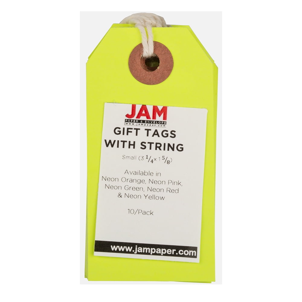 JAM Paper Small Neon Green Paper Gift Tags, with String 3 1/4 x 1 5/8 x 2 (10 Count)