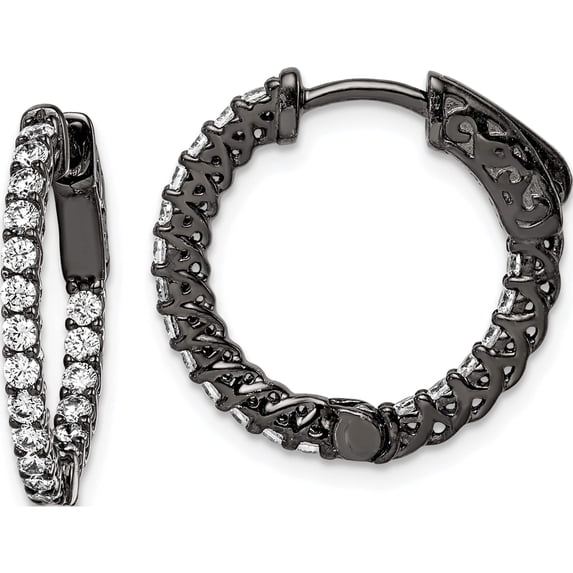 Sterling Silver Black Rhodium-Plated Cz In And Out Hoop Earrings (19.33 X 20) Made Indonesia qe12988b