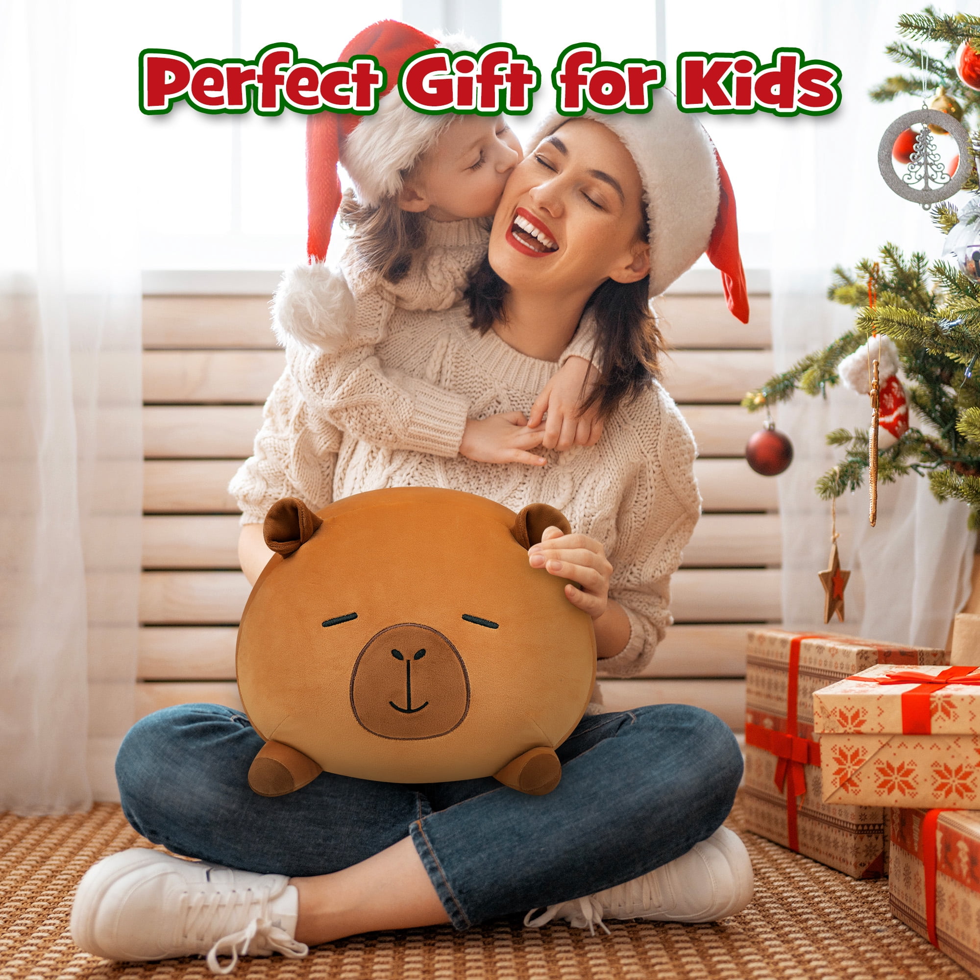 15" Capybara Stuffed Animals Family Set, Mommy Plush with 4 Baby Plushies for Girls&Boys, Soft Pillow Toys, Cute Birthday Gift for Kids and Adults