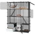 thumbnail image 4 of Dextrus 4-Tier Cat Cage with Litter Box, Indoor Multi-Level Cat House with Platforms & Ramps for 1-3 Small Cats, 41"L x 14"W x 55"H,Black, 4 of 10