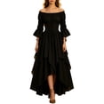 thumbnail image 2 of LEKWK Renaissance Dress Women Puff Sleeve Lace-Up Corset Dress Off Shoulder High Low Ruffled Medieval Dress for Halloween Cosplay Party, 2 of 7