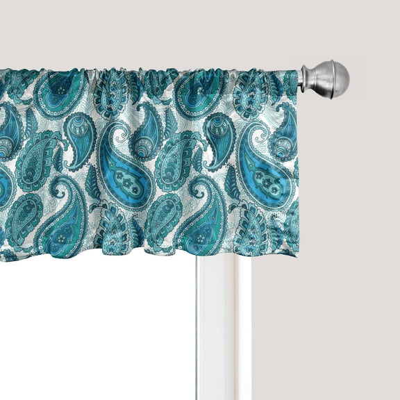 Ambesonne East Window Valance, Antique Paisley Ethnic, 54" X 12", Pale Blue Teal and Aqua