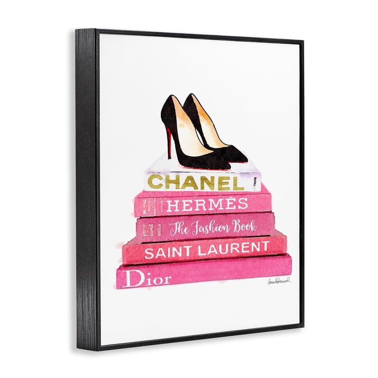 Glam Pink Fashion Book Wall Art – Champagne Heels & Flowers Canvas, 36x48 | Home Decor By Amanda Greenwood