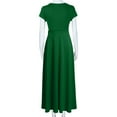 thumbnail image 6 of safuny Maxi A Line Dress for Women Solid Color Short Sleeve Round Neck Dress Empire Waist Flowy Hem Retro Holiday Beach Trendy Clothing Summer Green L, 6 of 6