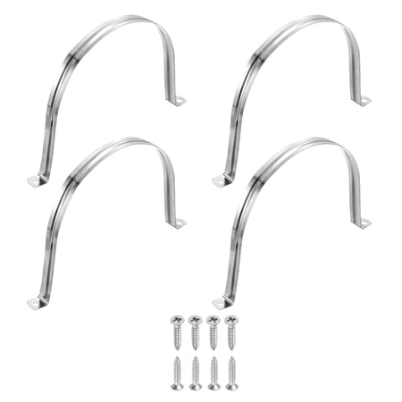 Uxcell 4Pcs 150mm(5-15/16 )304 Stainless Steel Rigid Pipe Strap Two Hole Strap U Bracket Heavy Duty Pipe Conduit Clamp with Self-Tapping Screws for Hose Wire Installation Silver
