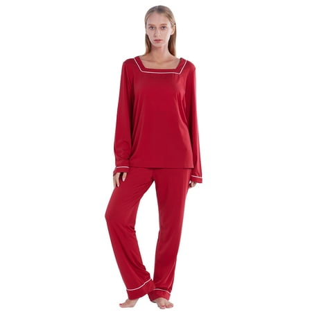 

Baywell Women s Crew Neck Pullover Pajama Top and Legging Lounge Set Red US 14