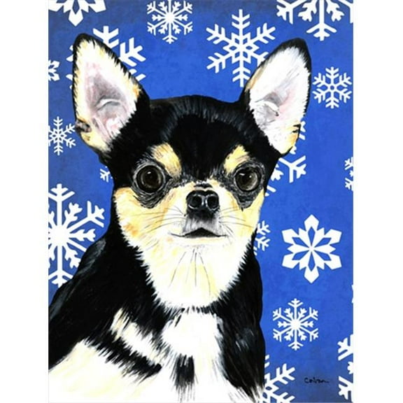 11 x 15 in. Chihuahua Winter Snowflakes Holiday Garden Size Flag