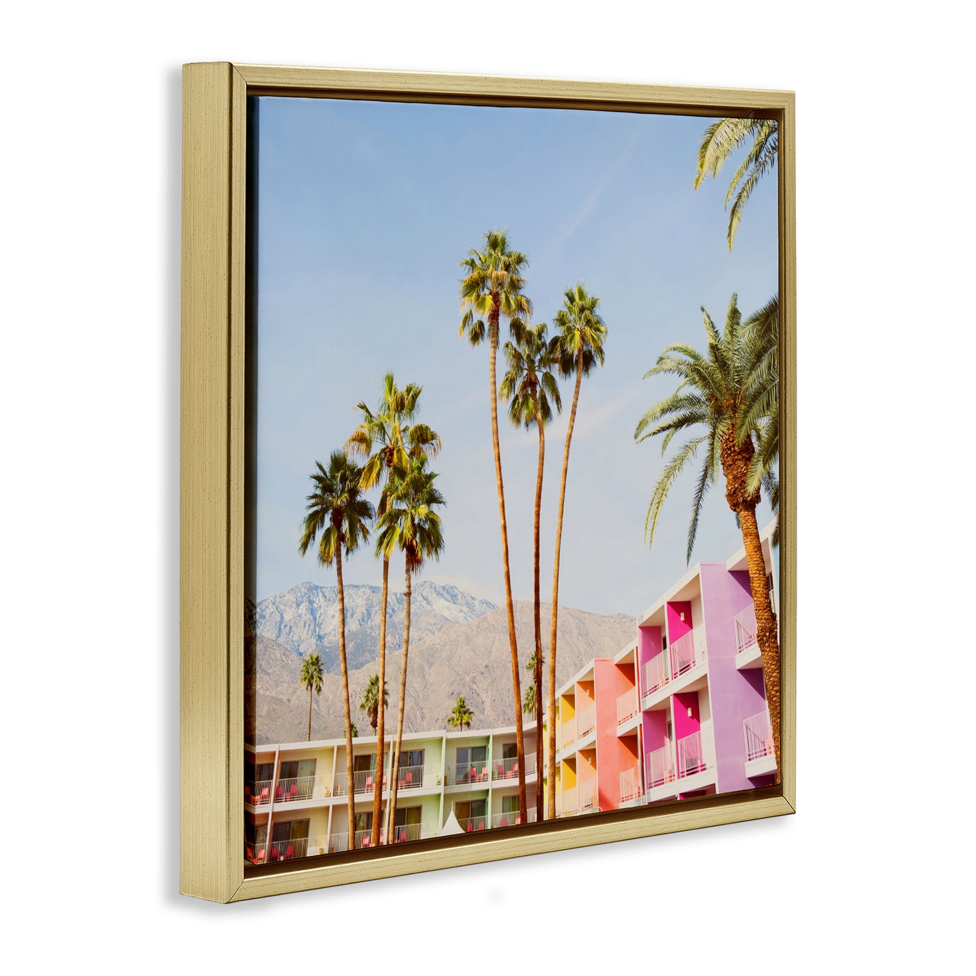 Looming Palms over Resort Gold Framed Floater Canvas Wall Art, design by LISH Creative