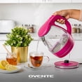 thumbnail image 3 of OVENTE 1.5L Glass Electric Kettle Water Boiler, Pink KG83F, Fast Boiling, Borosilicate Glass, BPA-Free, Blue LED, Auto Shut-Off, Boil-Dry Protection, Removable Filter, 360° Base, 1100W, 3 of 8