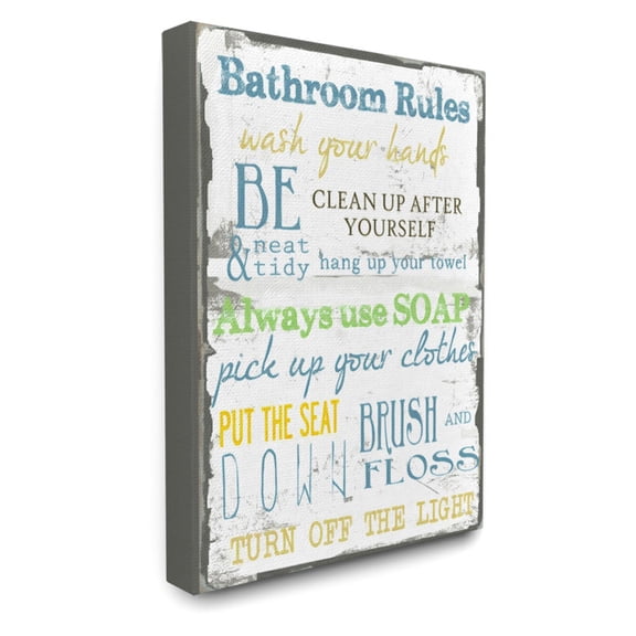 Stupell 'Bathroom Rules ' Typography Bathroom Canvas Art, 16 x 20