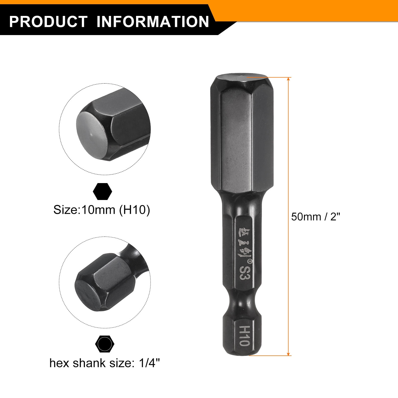 Uxcell 15pcs Hex Head Wrench Drill Bit 10mm(H10) Metric 1/4" Hex Shank 2"(50mm) Length S3 Steel Magnetic Impact Drivers Screwdriver Bit Industrial Grade Hexagon Electric Drill Bits