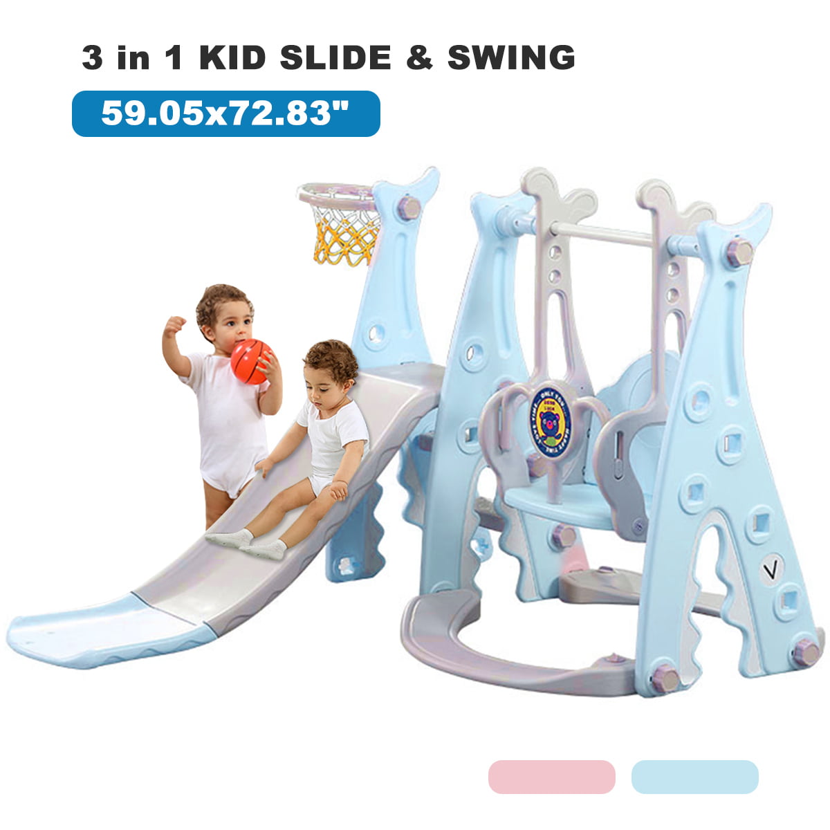 Details about   Toddler Slide and Swing Set 4 in 1 Basketball Hoop Indoor Outdoor Playground 