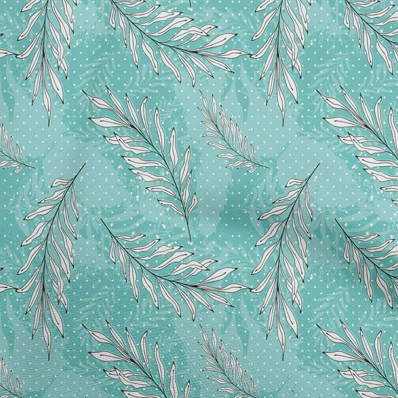 oneOone Polyester Spandex Dusty Teal Green Fabric Tropical Leaf With Dot Sewing Fabric By The Yard Printed Diy Clothing Sewing Supplies 56 Inch Wide