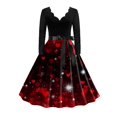thumbnail image 1 of WILLBEST Robe à Sequins Longue Nouvelle Mode Rétro Col en V Imprimé Manches Longues Grand Ourlet Printemps et Automne, 1 of 2