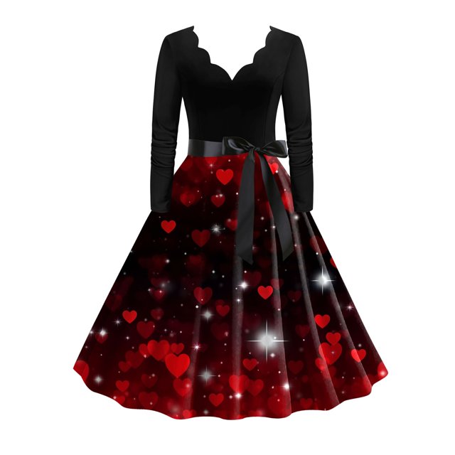 WILLBEST Robe à Sequins Longue Nouvelle Mode Rétro Col en V Imprimé Manches Longues Grand Ourlet Printemps et Automne