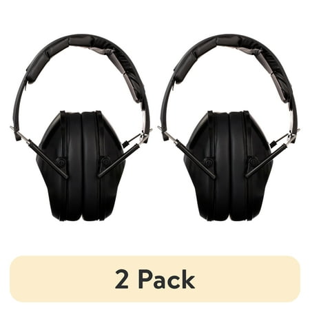 (2 pack) Walker's Unisex Adult's Lightweight Foldable Hearing Protection 22 dB Noise Reduction Pro Low-Profile Folding Passive Earmuffs, Black