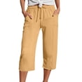 thumbnail image 2 of ADSSDQ Yoga Capris with Pocket for Women Wide Leg Pants Casual Loose Comfy Trendy Elastic Waist Cropped Trouser Yellow S, 2 of 9