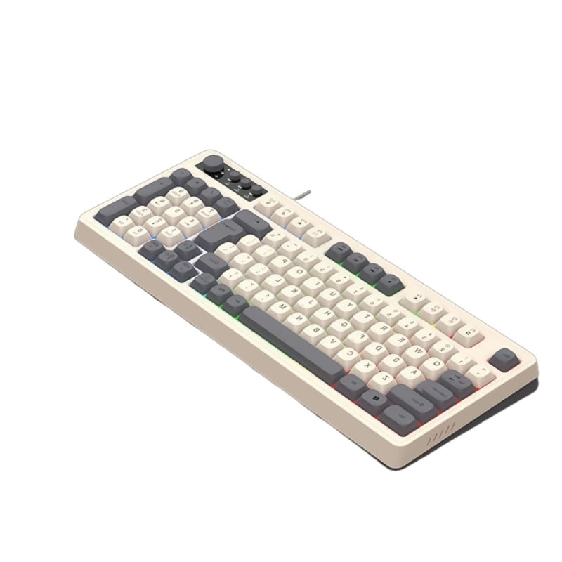 RGB Backlit Gaming Keyboard 98Keys, Ergonomic USB Wired Keyboard USB Cable for PC and IOS Wired Connection Keyboard