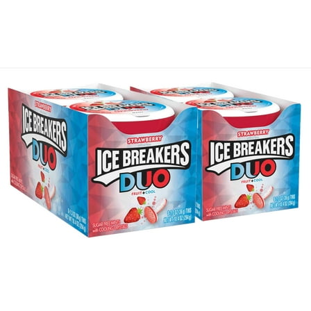 Ice Breakers Duo Fruit   Cool Sugar Free Mints, Strawberry 1.30 oz, 8 ea (Pack of 2)