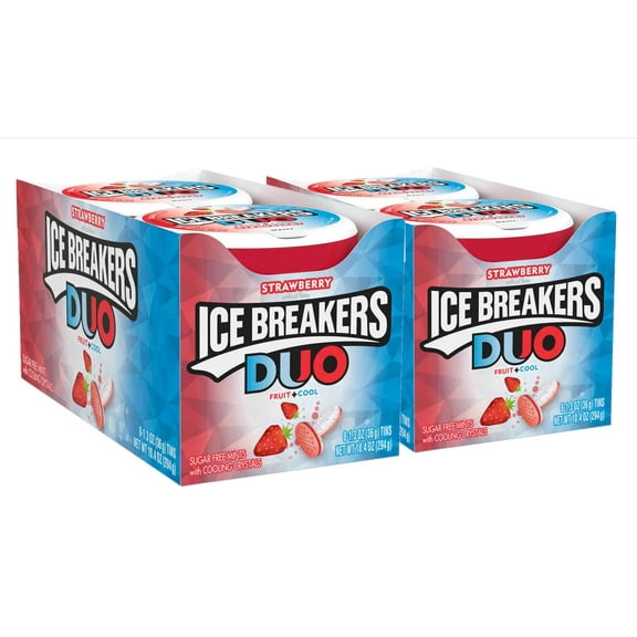 Ice Breakers Duo Fruit   Cool Sugar Free Mints, Strawberry 1.30 oz, 8 ea (Pack of 2)