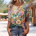 thumbnail image 4 of Levmjia Womens Tops Vintage Boho Floral Printed 3/4 Sleeve T Shirt Loose Casual Round Neck Blouse Pullover Polyester Comfortable All Season, 4 of 7