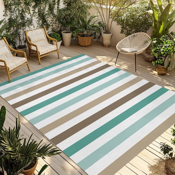 Green Brown Ombre Outdoor Area Rug 3x5ft Decorative Indoor Outdoor Rug Summer Tropical Patio Area Rug for Porch, Deck, Balcony, Entryway, Camping & RV