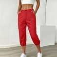 thumbnail image 6 of Hurxie Cargo Capri Pants for Women High Waisted Elastic Knit Waist Casual Capris Trousers Cropped Pants Red,S, 6 of 8