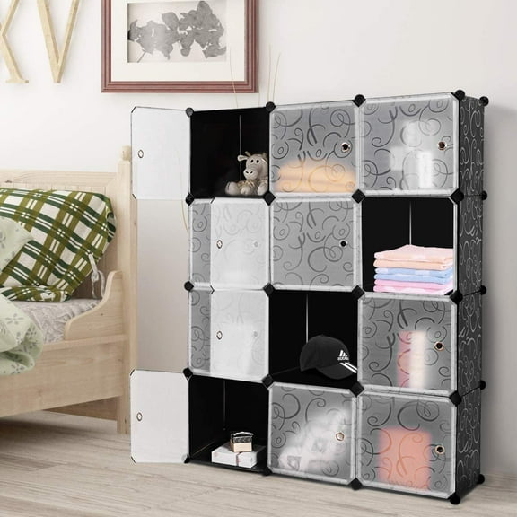Inolait Cube Storage 12-Cube Bookshelf Closet Organizer Storage Shelves Shelf Cubes Organizer DIY Square Closet Cabinet Shelves, Black