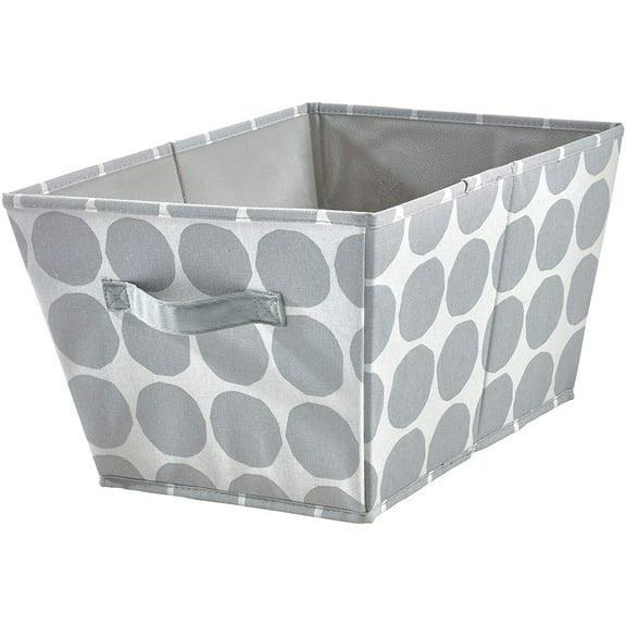 iDesign Gray Dot Fabric Storage Bin, Angled Medium Basket Container with Dual Side Handles for Closet, Bedroom, Toys, Nursery - Gray