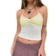 thumbnail image 3 of Gupgi Women Halter Crochet Tops, Sleeveless Knit Tank Tops Contrast Color Slim Fit Ruched Vest, 3 of 6