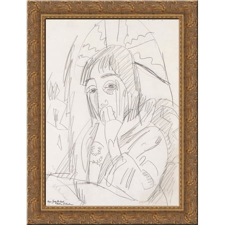 Erna Japanschirm 24x18 Gold Ornate Wood Framed Canvas Art by Ernst Ludwig Kirchner