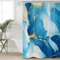 thumbnail image 4 of Abstract Art Shower Curtain Set ，Waterproof Fabric Shower Curtains Blue Ombre Marble Stone Gold Cracks Modern Shower Curtains for Bathroom,Bathroom Decor 72"x84", 4 of 6